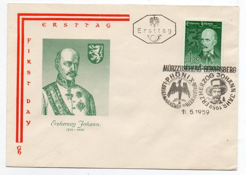 AUSTRIA = 1959 Erzherzog Johann unaddressed FDC. Special cancel.