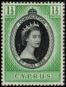Cyprus 167 - Mint-H - 1 1/2p Elizabeth II Coronation (1953) (cv $1.60)