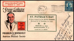 US St Patrick's Day 1933 Cover