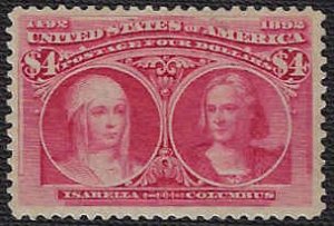 U.S. #244 Unused VLH; $4 Queen Isabella & Columbus (1893) - PF Certificate