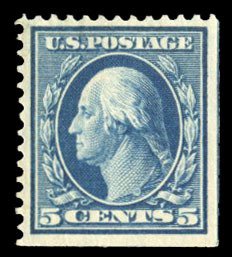 United States, 1904-9 #335 Cat$45, 1908 5c blue, natural straight edges at ri...
