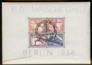 Germany 1936 Olympics Mi Block 6 Used Souvenir Sheet Berlin Olympic Expo  101615