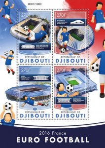 DJIBUTI - 2016 - Euro Football - Perf 4v Sheet - Mint Never Hinged