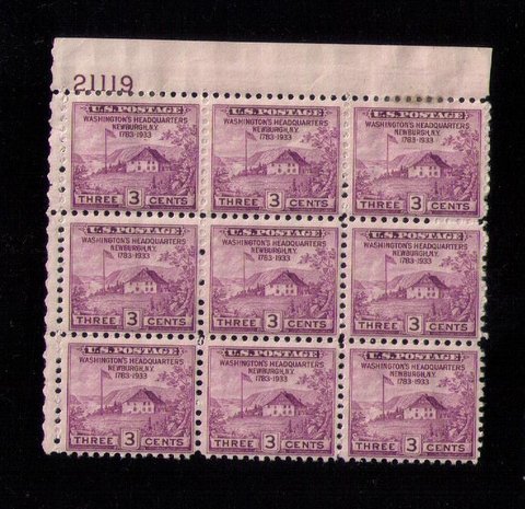 US Sc 727 MNH P# Block Of (9) Nine F-VFHinged On 4 Only.Read Notes..