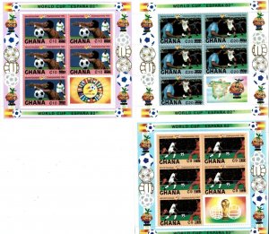 Ghana 1982 - World Cup Espana, Soccer REVAL - Sheet of 3 - MNH