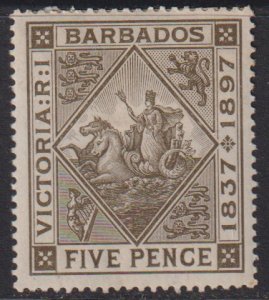 1897 Barbados Badge of the Colony Five Pence issue MHH Sc# 85 CV $42.50 Stk #3