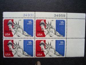 SCOTT  C87  STATUE OF LIBERTY  18¢  PLATE BLOCK  MINT NEVER HINGED