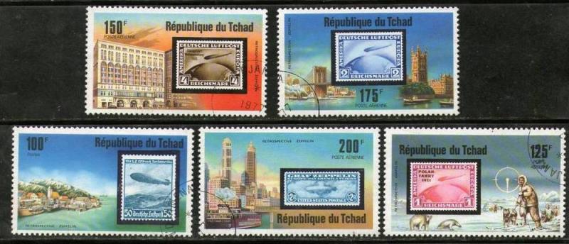 Chad 1977 Graf Zeppellin Aviation History Stamp on Stamp Sc 327,C206-9 Cancel...