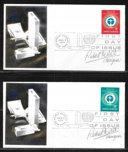 United Nations NY 229-30 Environment Headquarters Cachet FDC Signed by Designer