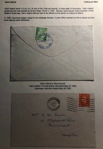 1953 Herm Channel Island England Cover To Bournemouth Via Guernsey