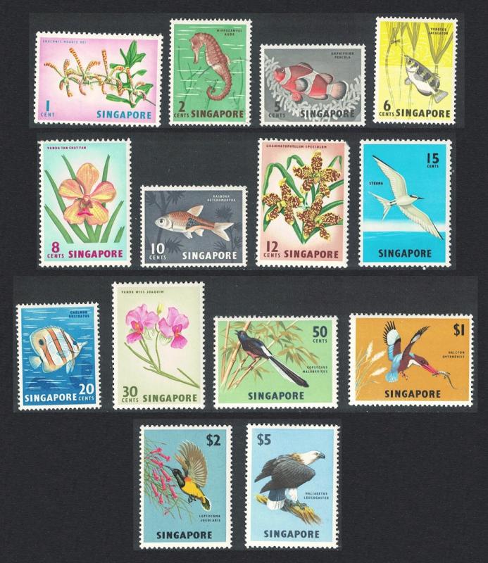 Singapore Birds Orchids Fish 14 Mixed SG#63=77 CV£50+