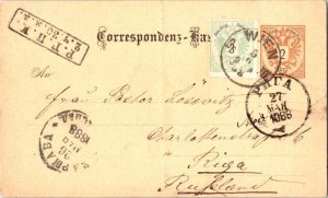 Austria 3kr Numeral on 2kr Postal Card 1888 Wien to Riga, Russia.  Light crease.