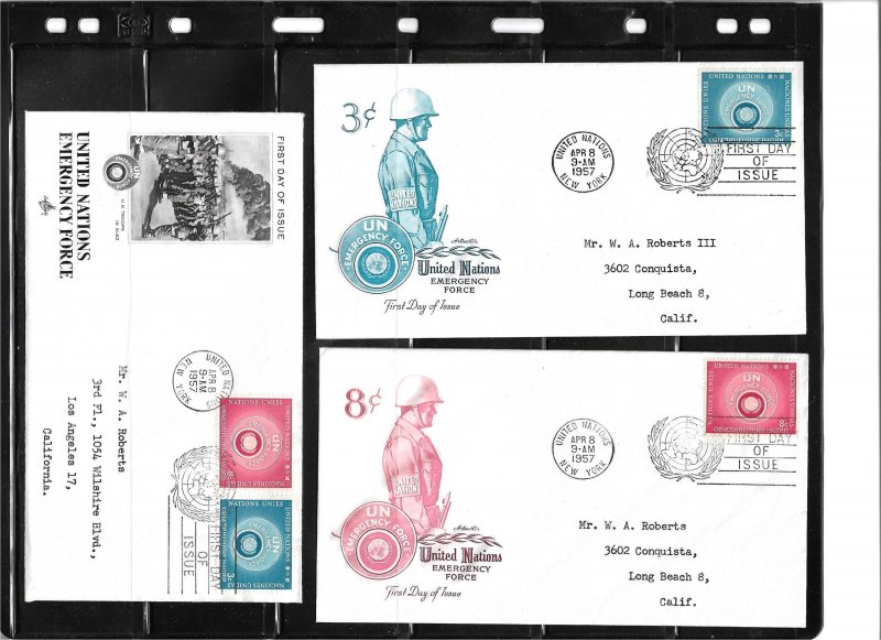 1957 United Nations 51-2 UN Emergency Force set of 3 FDCs