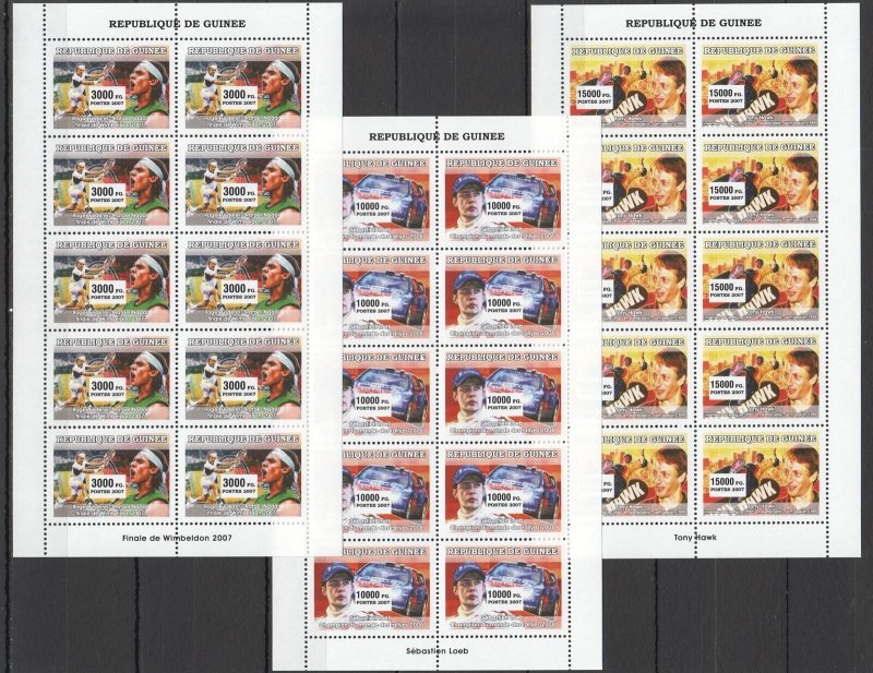 A1049 2007 Guinea Sport Tennis Nadal Federer Rally Loeb Tony Hawk ! 10Set Mnh