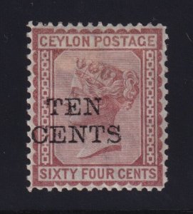 Ceylon Sc #114 (1885) 10c on 64c red brown Victoria Surcharged Mint H (S.G. 174)