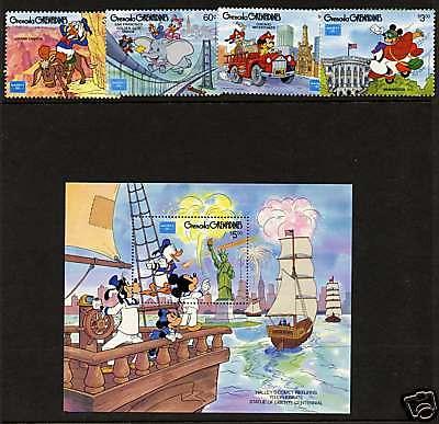 Grenada Grenadines 753-7 MNH Disney, Ship, Statue of Liberty, Aircraft, Fire