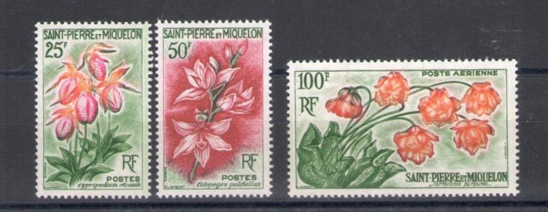 1962 Saint Pierre et Miquelon, Fiori - Yvert no. 362-63 + Posta Aerea 27 - 3 val