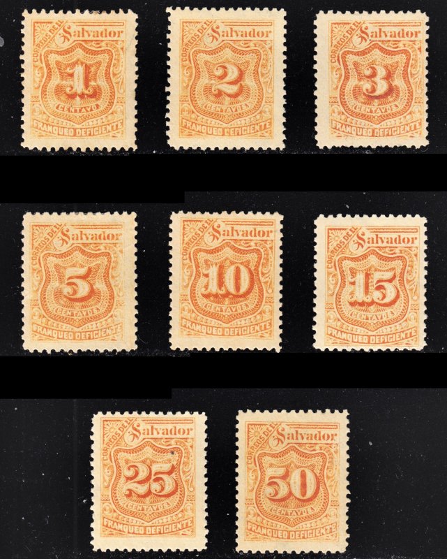 El Salvador Scott J41-48 wtmk 117 complete set F to VF mint H, HR or HHR. FREE..