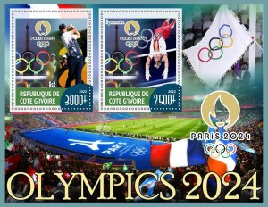 Stamps.  Olympic Games 2024 in Paris Ivory Coast 2 sheet perforated 2022 year