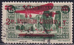 Lebanon 1930 Sc C38 2p on 1.25p Surcharged in Red Airplane Airmail Stamp Used