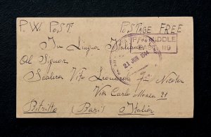 1944 Italian POW letter cover to Italy from Middle East Forces Camp 309