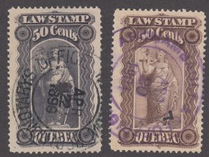 Canada Revenue QL36, QL36a Used Quebec Law Stamps