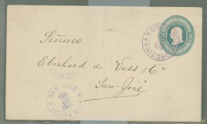 Costa Rica  1911 5c blue envelope; used from Orotina to San Jose, vertical crease.