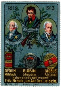 1913 Germany Poster Stamp Three Monarchs Battle Nations Globus Cleaning Extract