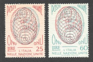 Italy Scott 718-19 MNHOG - 1956 Italy Admission into the United Nations