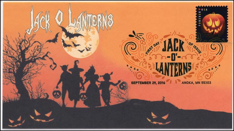 2016,  Jack O Lanterns, Halloween, Pumpkins, Digital Color Postmark, 16-291