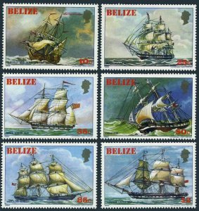 Belize 609-614,615 sheet,MNH.Michel 625-630,Bl.48. 19th cent.sailing ship,1982.