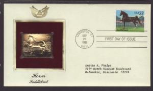 US Horses Saddlebred 1985 Gold Foil Typed FDC BIN