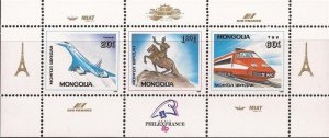 Mongolia - 1989 Philex France 89 - 3 Stamp Sheet   Scott #1740