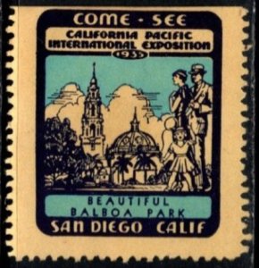 1935 US Poster Stamp California Pacific International Expo Beautiful Balboa Park