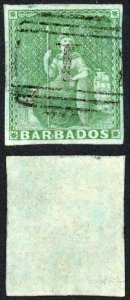 Barbados SG2 (1/2d) Deep Green blued paper Four Margins Cat 325 pounds