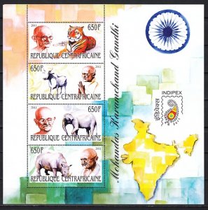 Central Africa, 2011 Cinderella issue. Mahatma Gandhi sheet of 4. ^