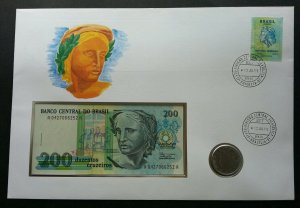 Brazil 1995 Freedom Woman FDC (banknote coin cover) *rare 3 in 1 cover