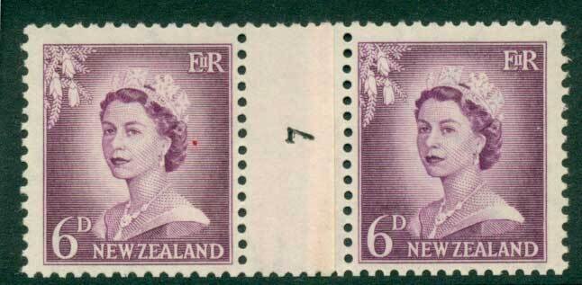 New Zealand 1956 QEII Redrawn 6d Mauve Coil Join #7 Upwards  MH/MUH Lot25623