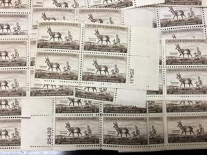 {BJ Stamps}1078  Antelope-Wildlife   25 Plate blocks mint  3 cents.  Issued 1956