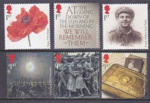 GB Great Britain 3312-17 SG 3626-31 USED WWI Centenary Full Set of 6