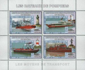 Firefighters Stamp Boats Ship Sea Water Lighthouse Sov. Sheet of 4 Stamps MNH