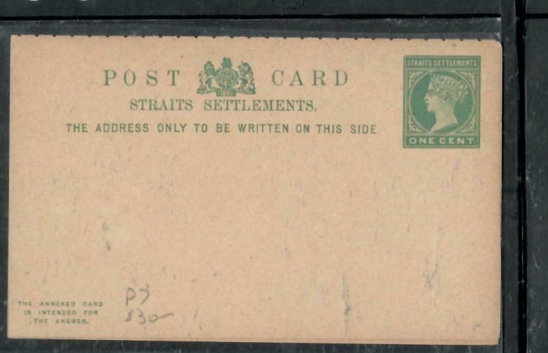 MALAYA STRAITS SETTLEMENTS COVER (P1909BB) QV 1C REPLY  PSC UNUSED   P7