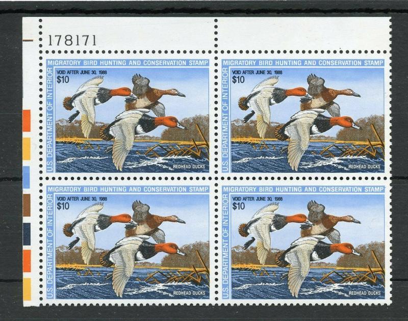 UNITED STATES SCOTT RW54 DUCK PLATE BLOCK  MINT NEVER  HINGED