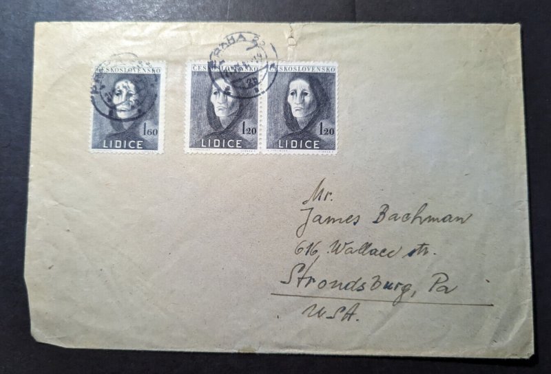 1947 Czechoslovakia Cover Prague to Stroudsburg PA USA James Bachman