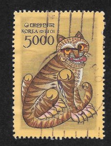 Korea Scott 1201 Used NH - 1983 5000w Tiger, Folk Painting H/V of Set-SCV $5.00