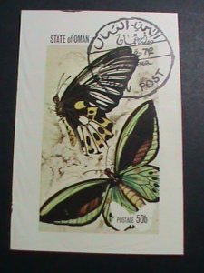 ​OMAN STAMP-1972 WORLD INSETS-LOVELY BUTTERFLY IMPERF: CTO S/S SHEET VERY FINE