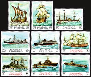 Fujeira Mi #234-242 set/9 mnh - 1968 History of Seafaring - ship boat