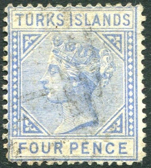 TURKS ISLANDS-1881 4d Ultramarine Sg 50 GOOD USED V24020