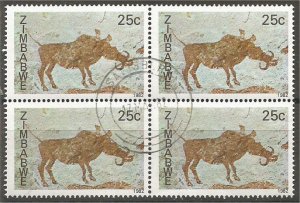 ZIMBABWE 1982, CTO 25c block, Rock Paintings,  Scott 449