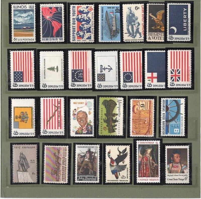 1968 Commemorative Stamp Year Set - Mint NH (Type I) 26 Stamps Folder O-334-890